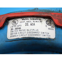 Meltric 33-68043 DS Switch Rated Inlet Plug 60A 480V 3Ph W/Cracked Angle Base 3R
