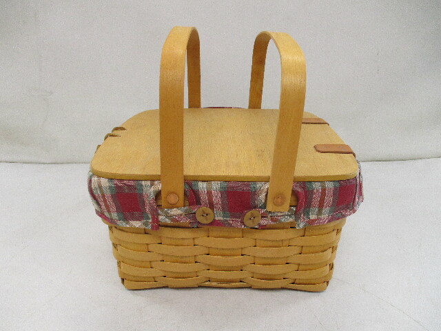 LONGABERGER CLASSIC BASKET SMALL PICNIC ORCHARD PARK PLAID LINER