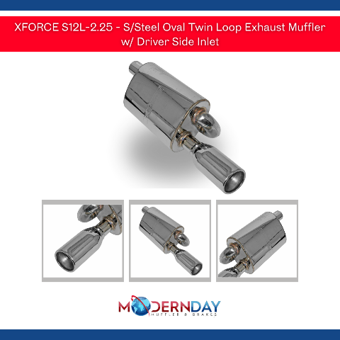 XFORCE S12L-2.25 Stainless Steel Oval Twin Loop Exhaust Muffler w